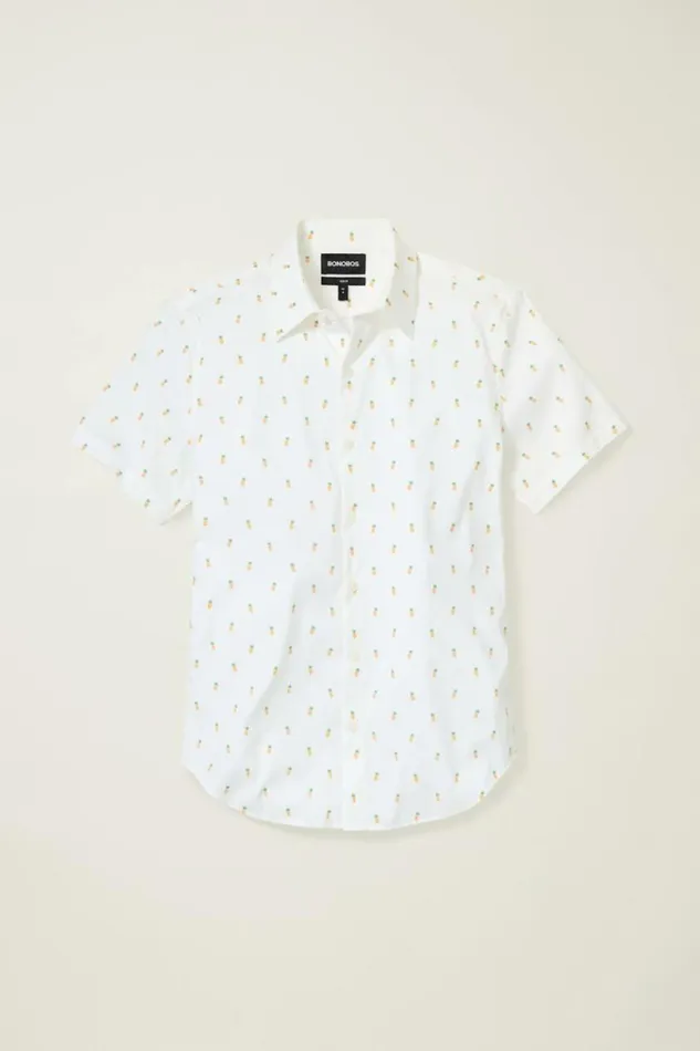 Men Tech Short Sleeve Shirt White Pineapple Party Bonobos Short Sleeve Shirts