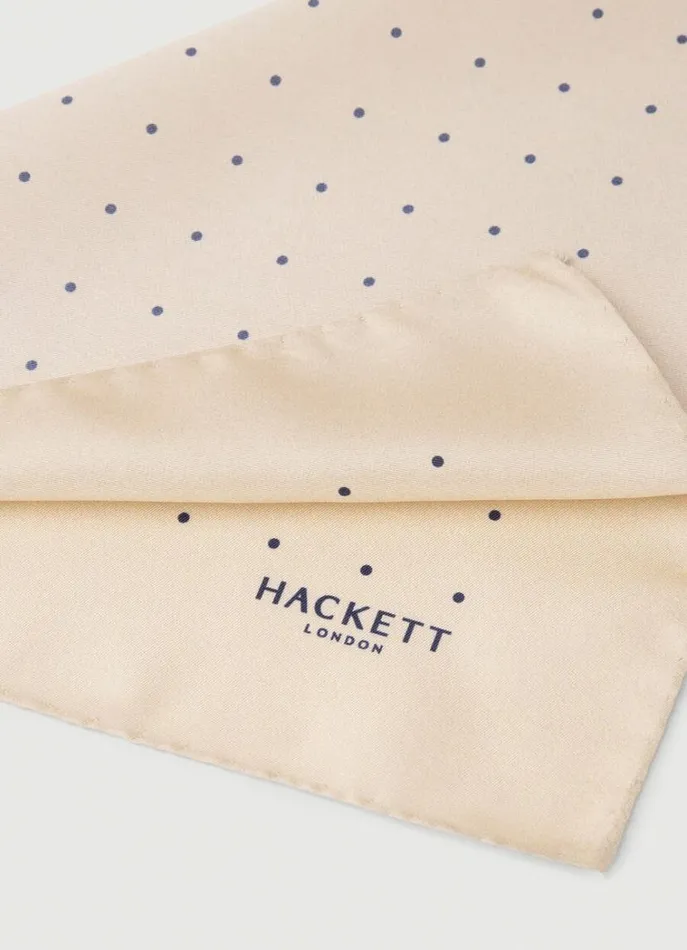 Men Ties and Pocket Squares Hackett London Small Space Dot Silk Handkerchief Champagne Beige