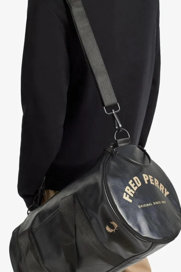 Men Tonal PU Barrel Bag Black Fred Perry Bags