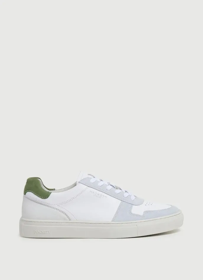 Men Trainers Hackett London Leather And Suede Casual Trainers Factory White