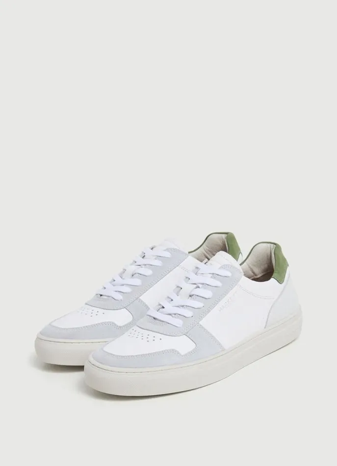 Men Trainers Hackett London Leather And Suede Casual Trainers Factory White