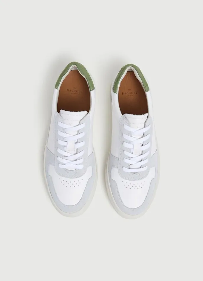 Men Trainers Hackett London Leather And Suede Casual Trainers Factory White
