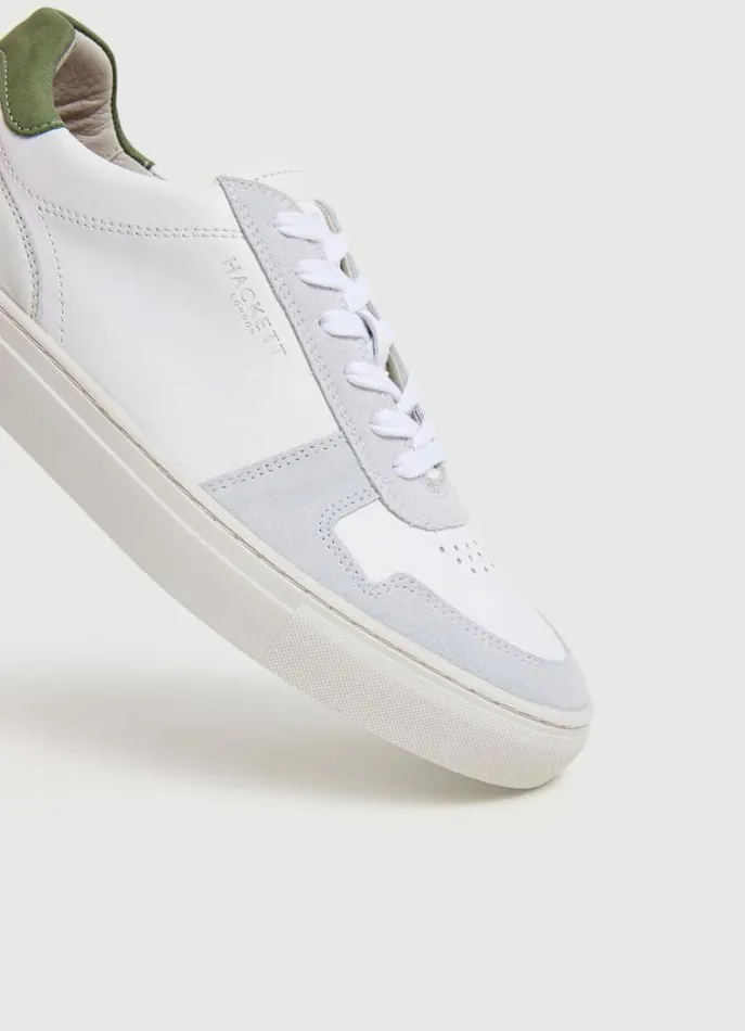 Men Trainers Hackett London Leather And Suede Casual Trainers Factory White