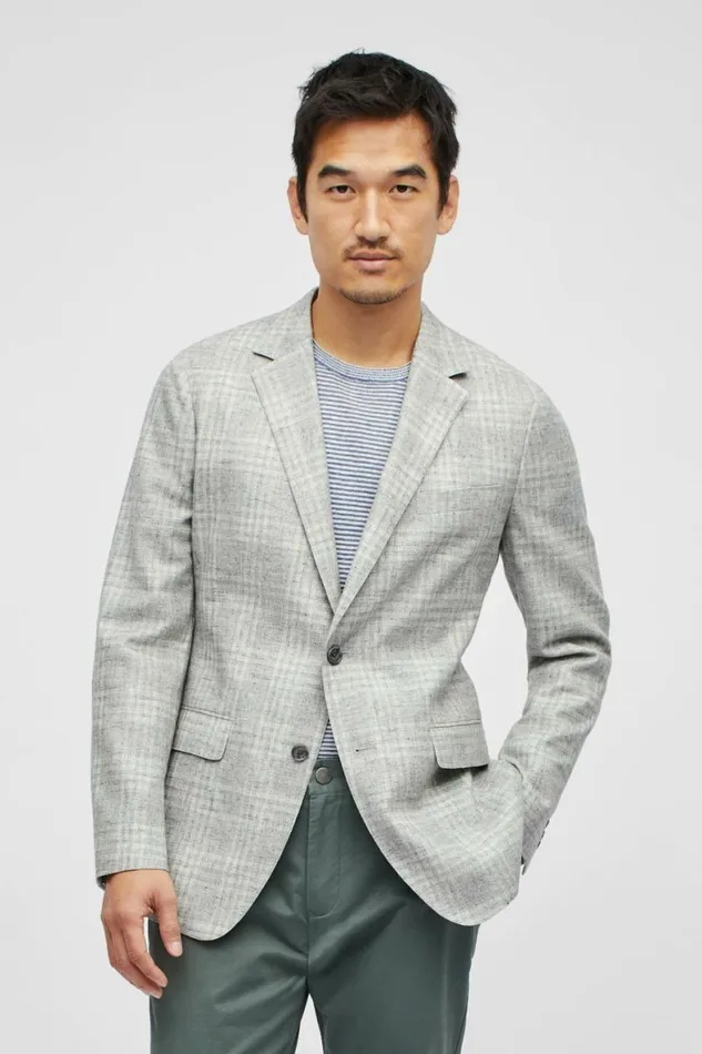 Men Unconstructed Italian Linen Blazer Light Grey Plaid Bonobos Blazers and Sport Coats