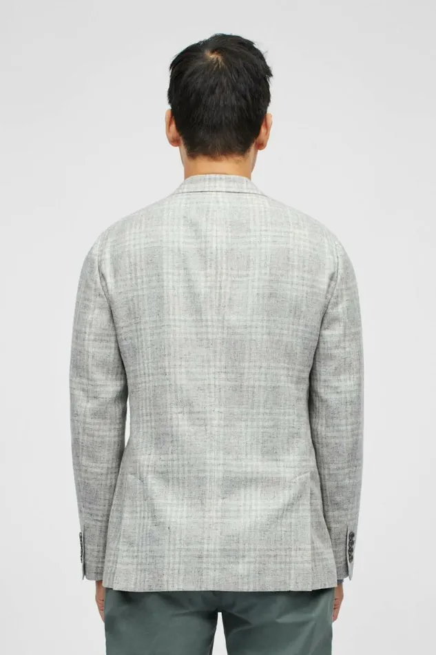 Men Unconstructed Italian Linen Blazer Light Grey Plaid Bonobos Blazers and Sport Coats