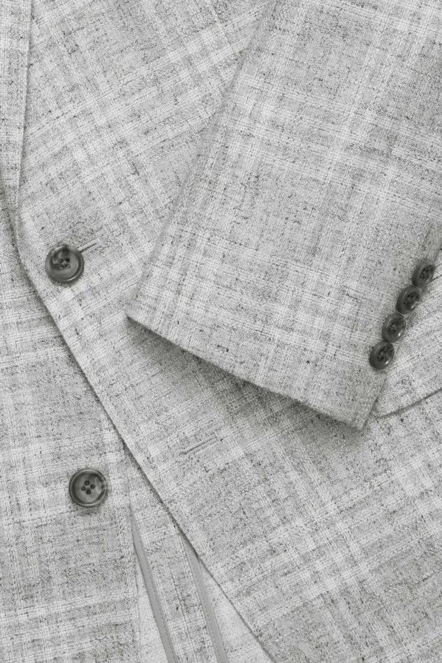 Men Unconstructed Italian Linen Blazer Light Grey Plaid Bonobos Blazers and Sport Coats