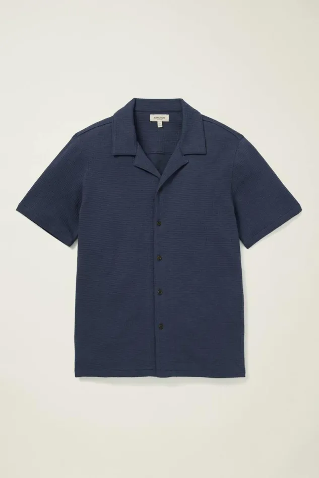 Men Waffle Cabana Shirt Sea Blue Bonobos Casual Shirts