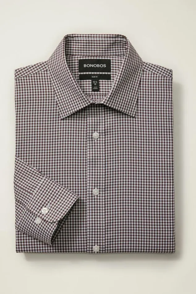 Men Weekday Warrior Dress Shirt Burgundy Plaid Bonobos Business Casual Shirts