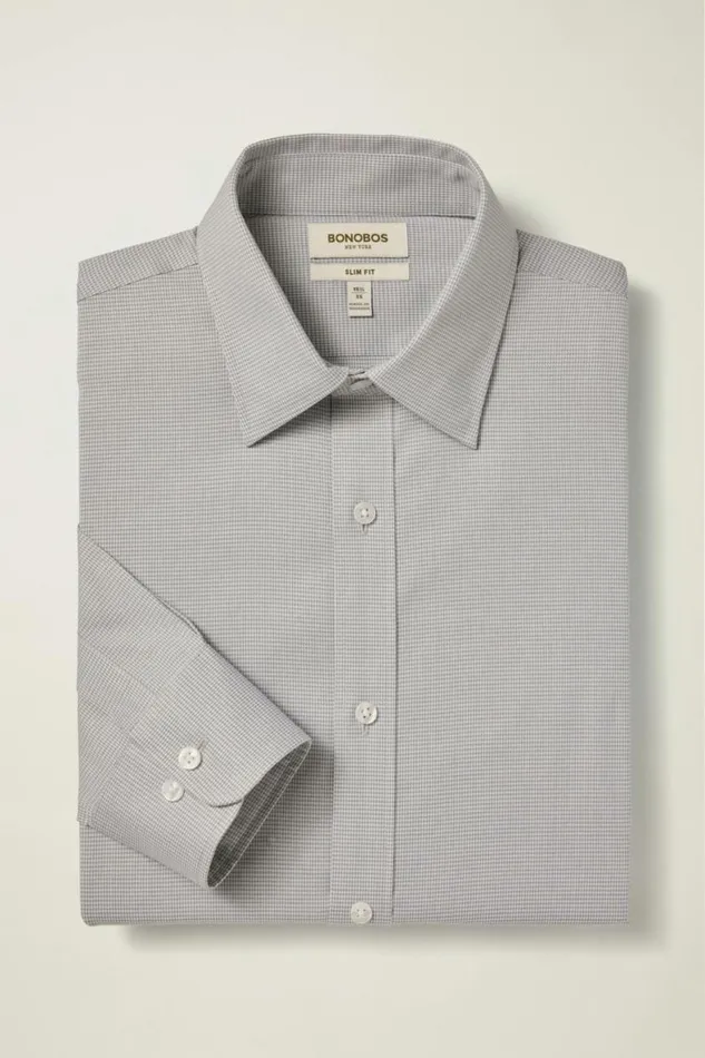 Men Weekday Warrior Dress Shirt Grey White Puppytooth Bonobos Business Casual Shirts