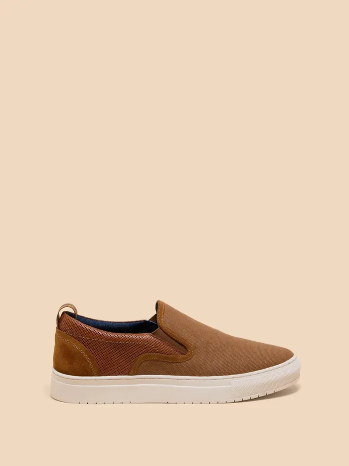 Men White Stuff Footwear Canvas Leather Mix Slip On
