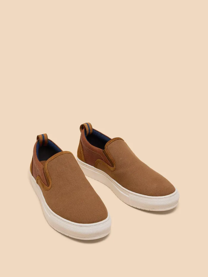 Men White Stuff Footwear Canvas Leather Mix Slip On Men White Stuff Footwear Canvas Leather Mix Slip On