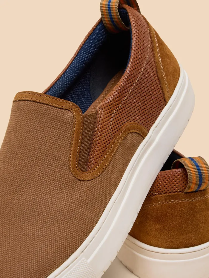 Men White Stuff Footwear Canvas Leather Mix Slip On Men White Stuff Footwear Canvas Leather Mix Slip On