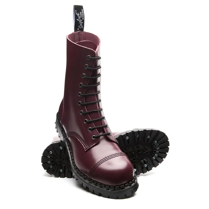 MenWomen Solovair Steel Toe Boots Oxblood HiShine 10 Eye Steel Toe Derby Boot