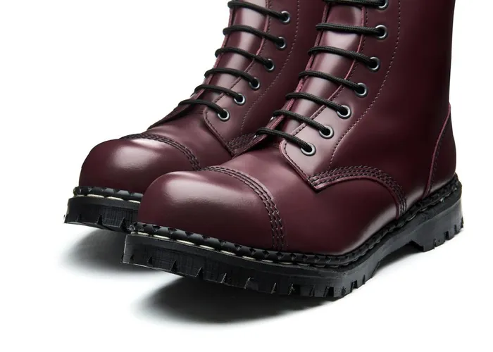 MenWomen Solovair Steel Toe Boots Oxblood HiShine 10 Eye Steel Toe Derby Boot