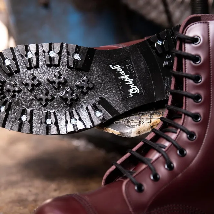 MenWomen Solovair Steel Toe Boots Oxblood HiShine 10 Eye Steel Toe Derby Boot