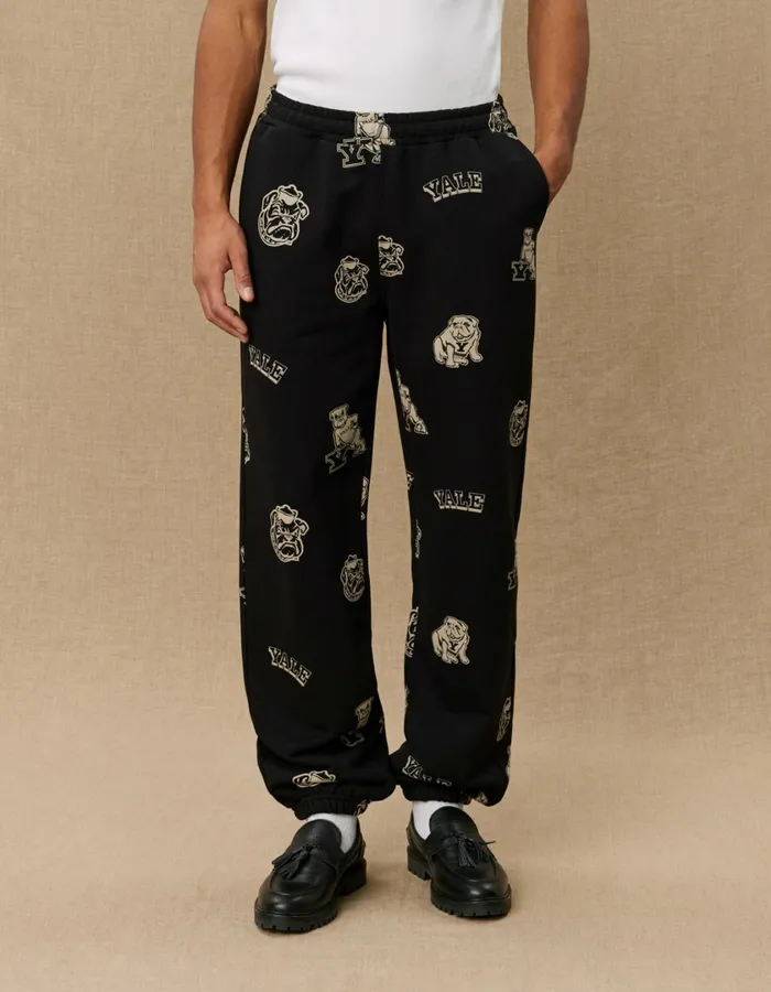 Men Yale AOP Logo Sweatpants 8211 BlackIvory Les Deux Pants