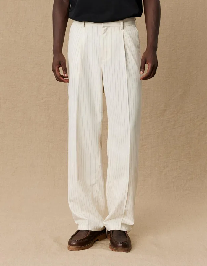 Men Yale Pleated Pinstripe Suit Pants 8211 Ivory Les Deux Pants