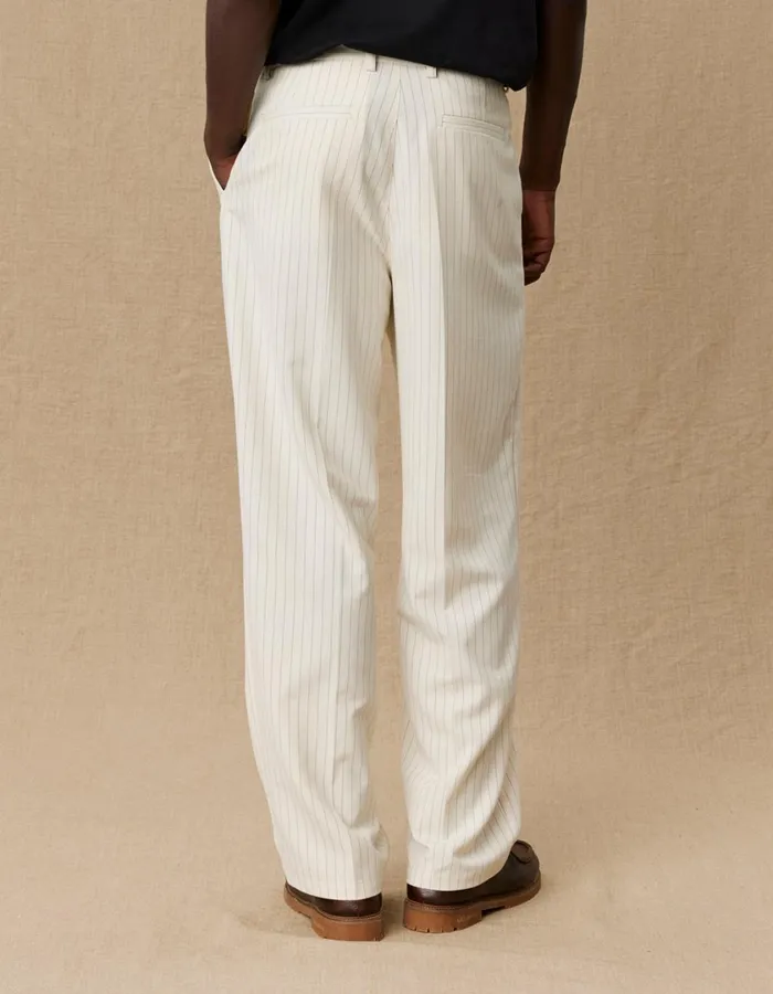 Men Yale Pleated Pinstripe Suit Pants 8211 Ivory Les Deux Pants
