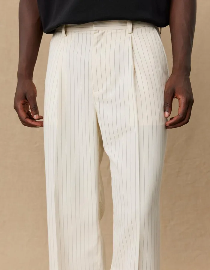 Men Yale Pleated Pinstripe Suit Pants 8211 Ivory Les Deux Pants