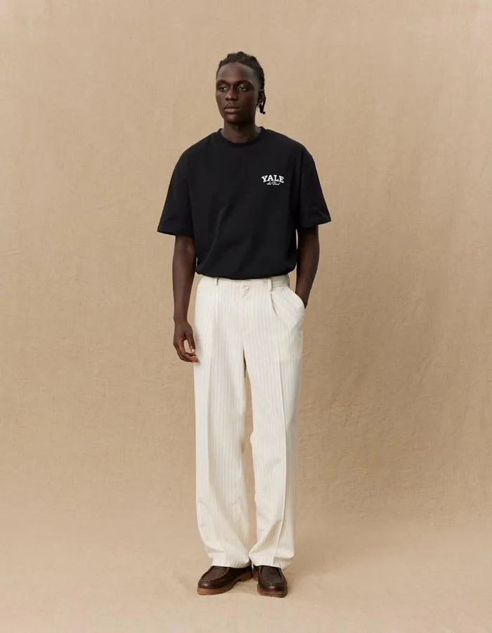 Men Yale Pleated Pinstripe Suit Pants 8211 Ivory Les Deux Pants