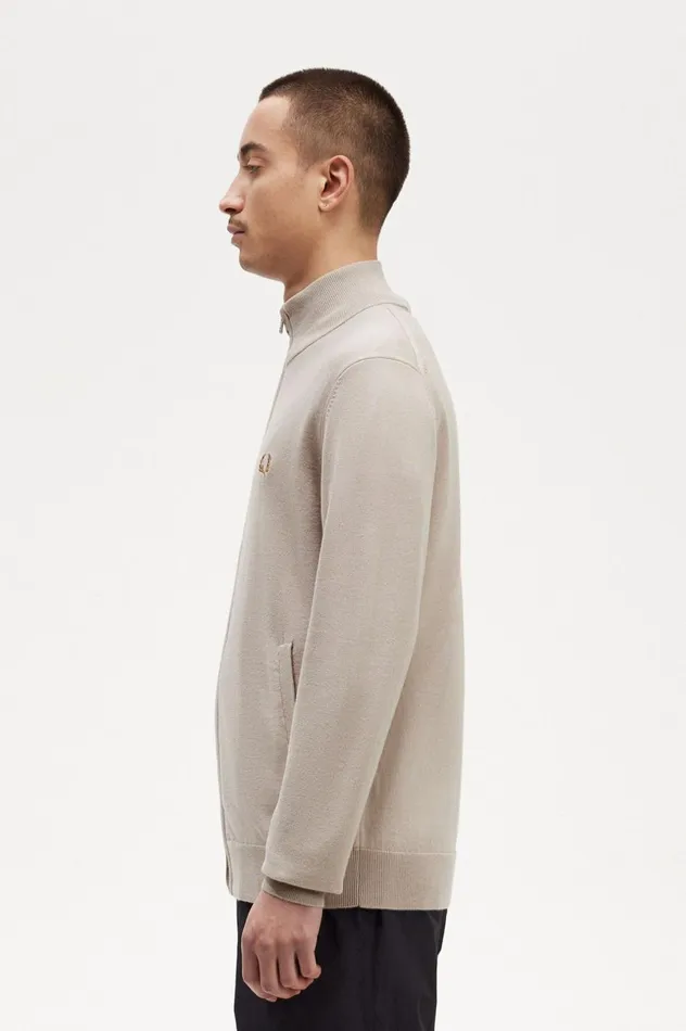 Men Zip Through Cardigan Dark Oatmeal Fred Perry Knitwear
