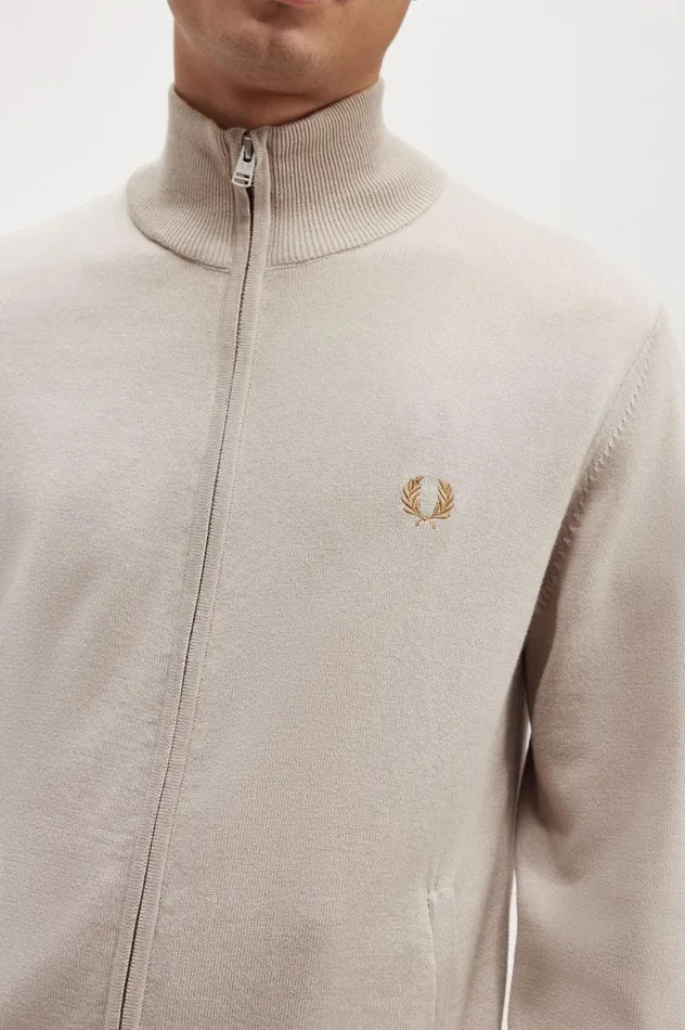 Men Zip Through Cardigan Dark Oatmeal Fred Perry Knitwear