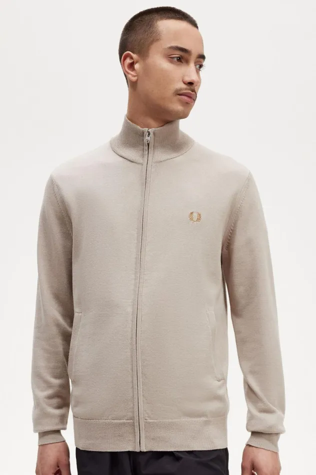 Men Zip Through Cardigan Dark Oatmeal Fred Perry Knitwear
