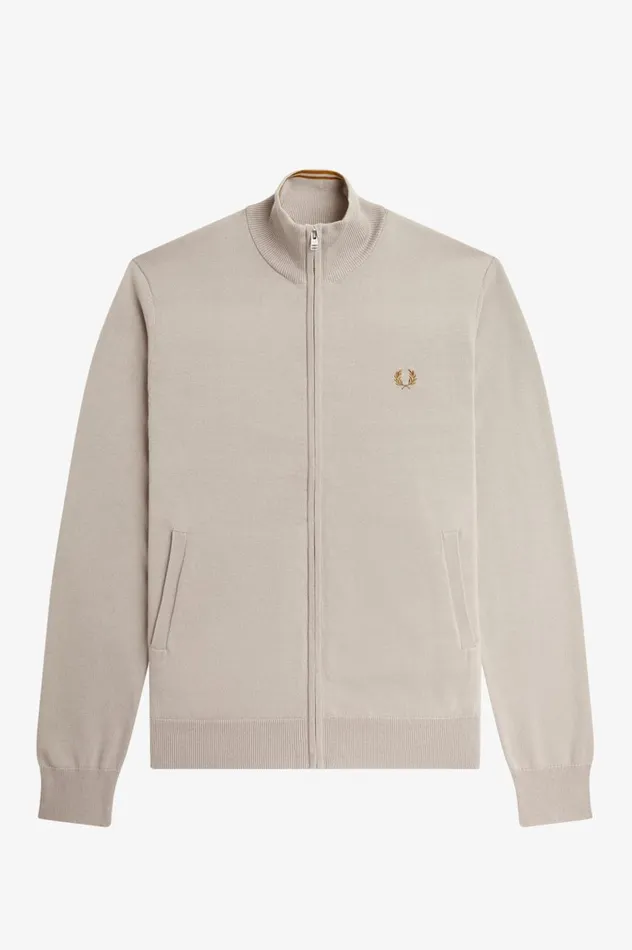 Men Zip Through Cardigan Dark Oatmeal Fred Perry Knitwear