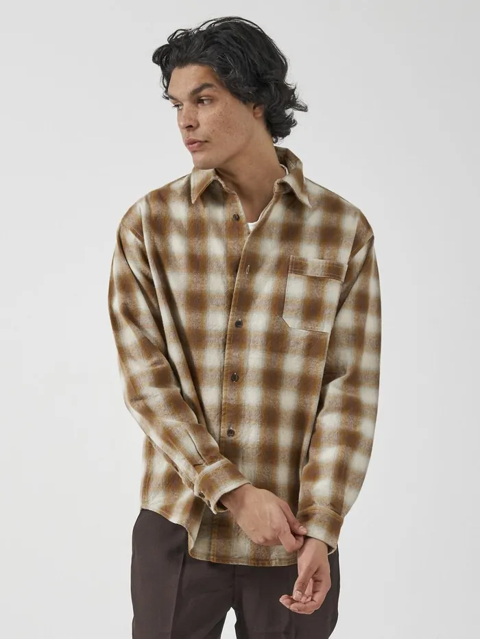 Mens Barrio Long Sleeve Flannel Shirt Stone Thrills Shirts