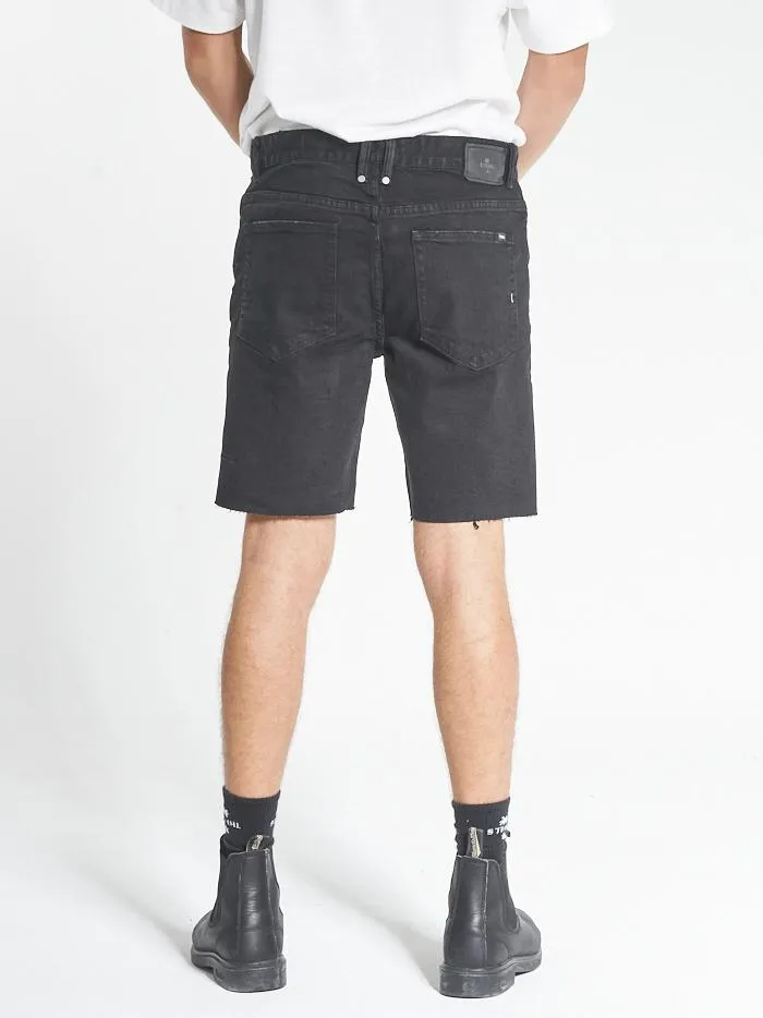 Mens Destroyed Bones Denim Short Black Rinse Thrills Denim Shorts