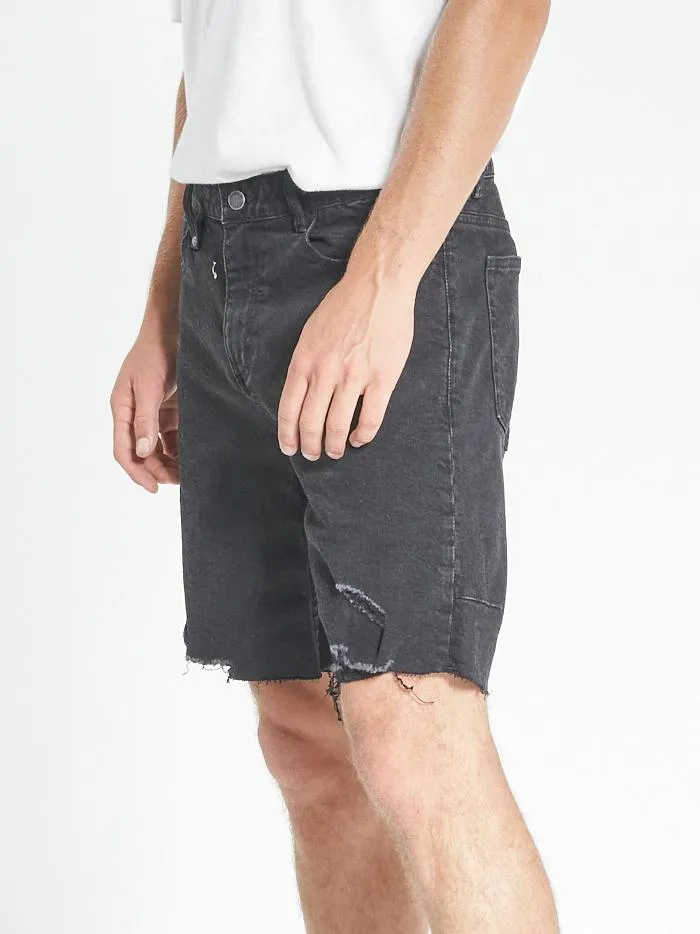Mens Destroyed Bones Denim Short Black Rinse Thrills Denim Shorts