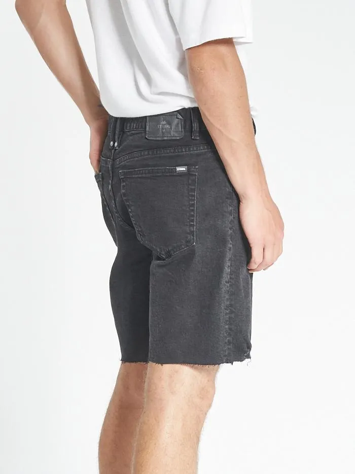 Mens Destroyed Bones Denim Short Black Rinse Thrills Denim Shorts