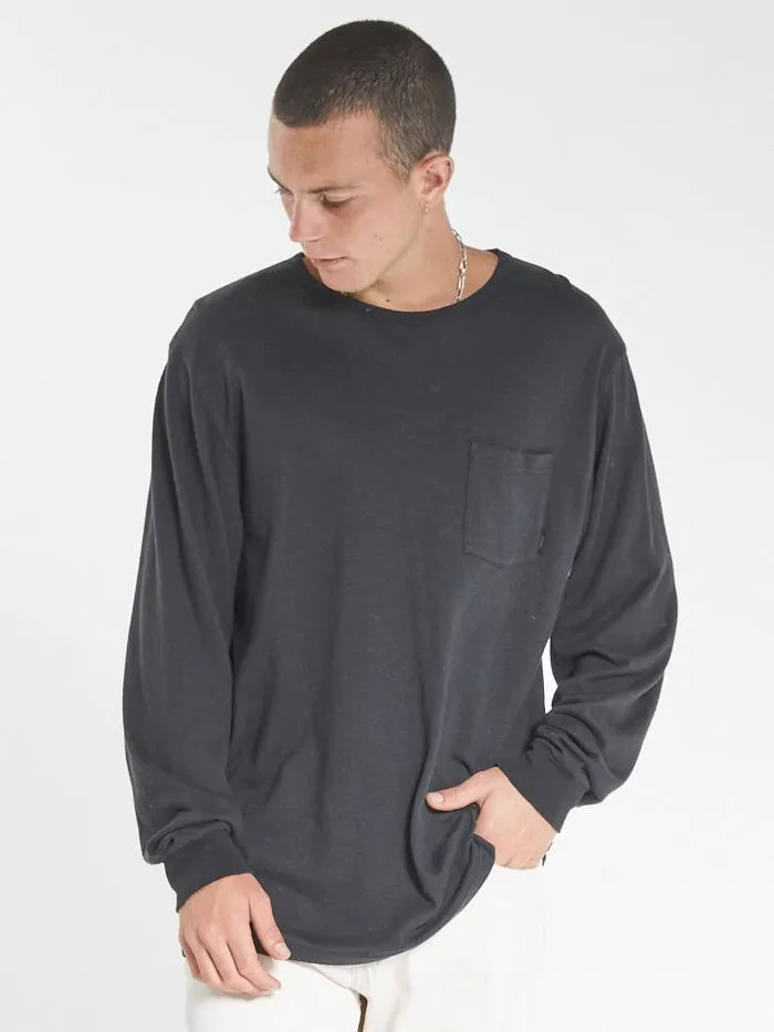 Mens Endless Merch Fit Long Sleeve Pocket Tee Black Thrills Tees and Tank Tops