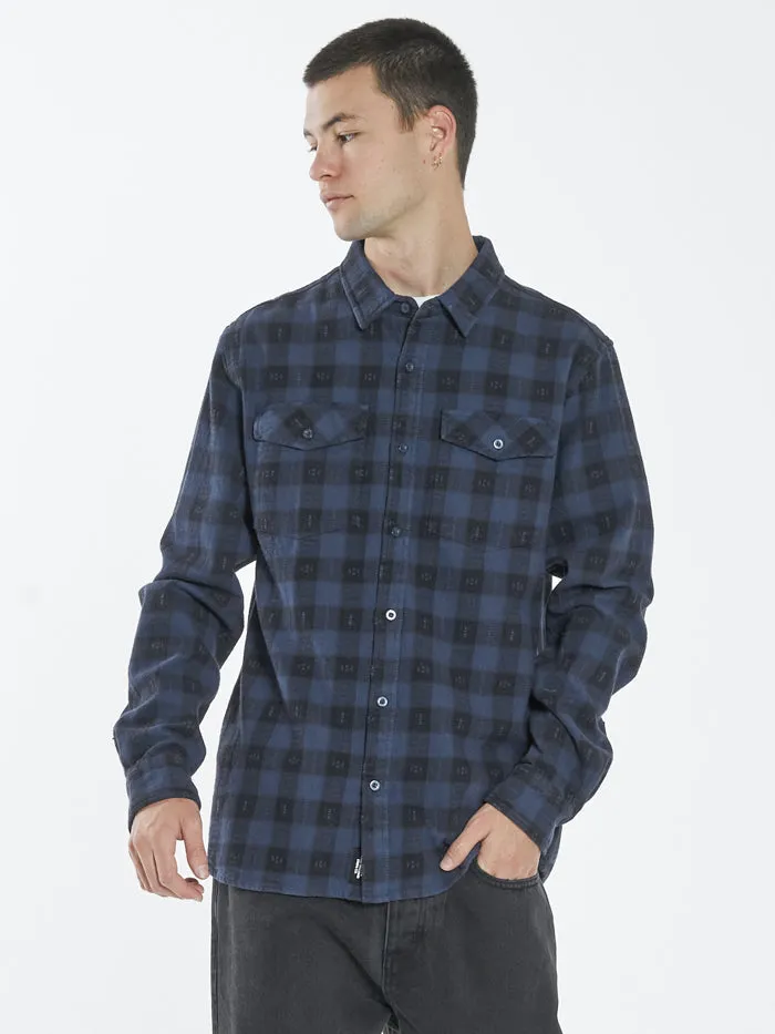 Mens Liste Long Sleeve Flannel Shirt Navy Thrills Shirts