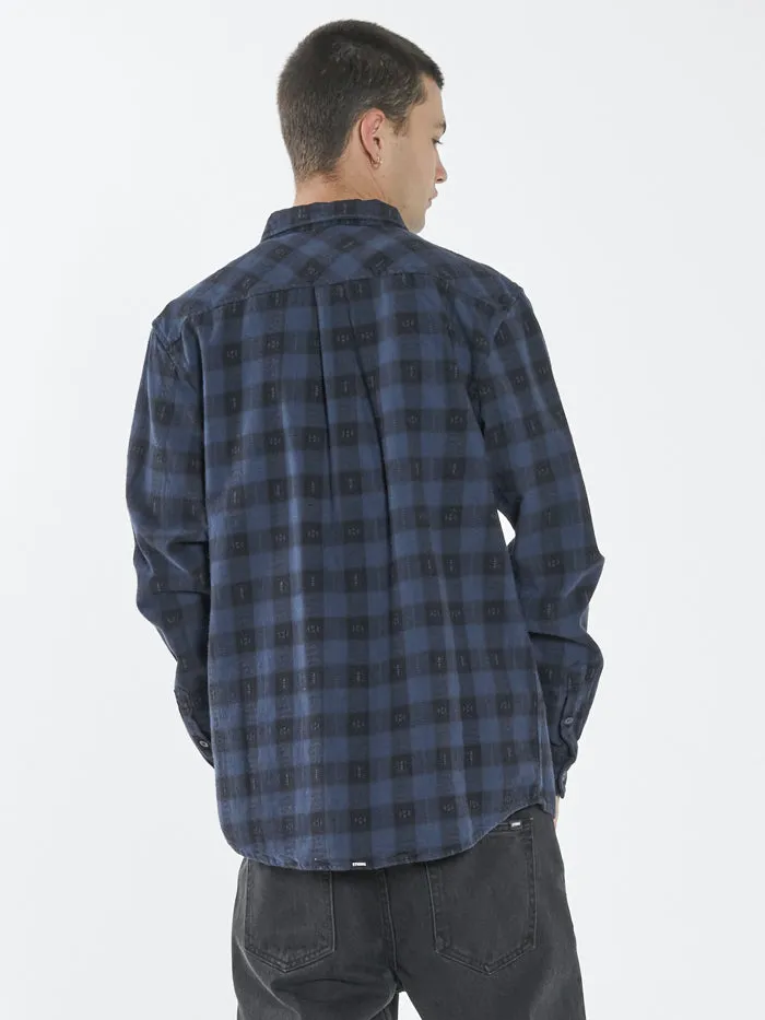 Mens Liste Long Sleeve Flannel Shirt Navy Thrills Shirts