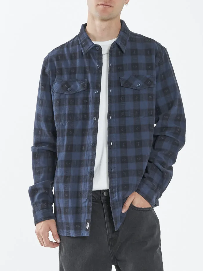 Mens Liste Long Sleeve Flannel Shirt Navy Thrills Shirts