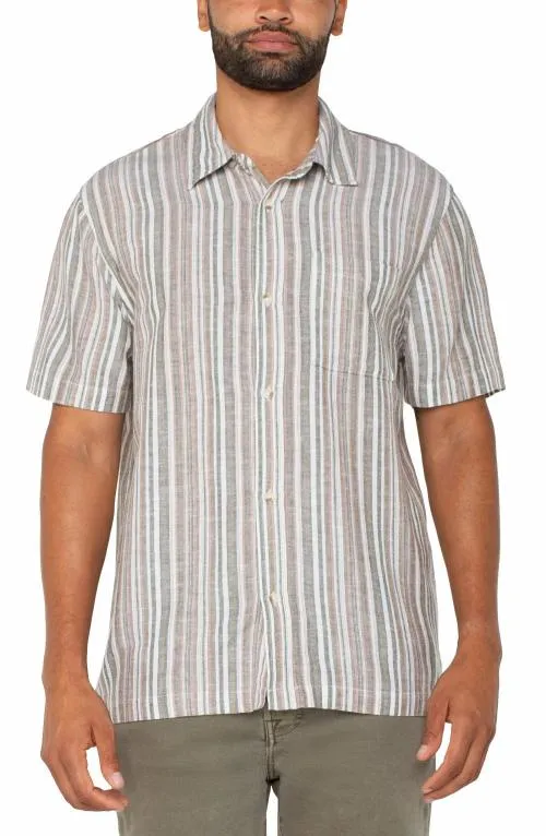 Mens Shirts Liverpool Los Angeles Button Up Short Sleeve Shirt Sage Multi