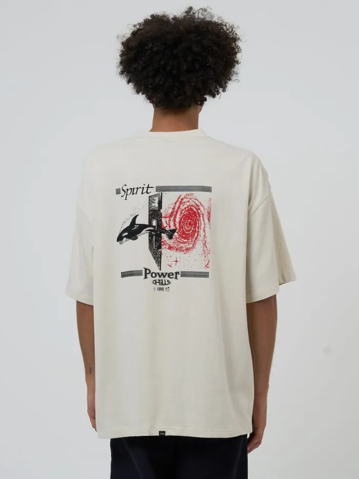 Mens Spirit Portal Box Fit Oversize Tee Heritage White Thrills Tees and Tank Tops