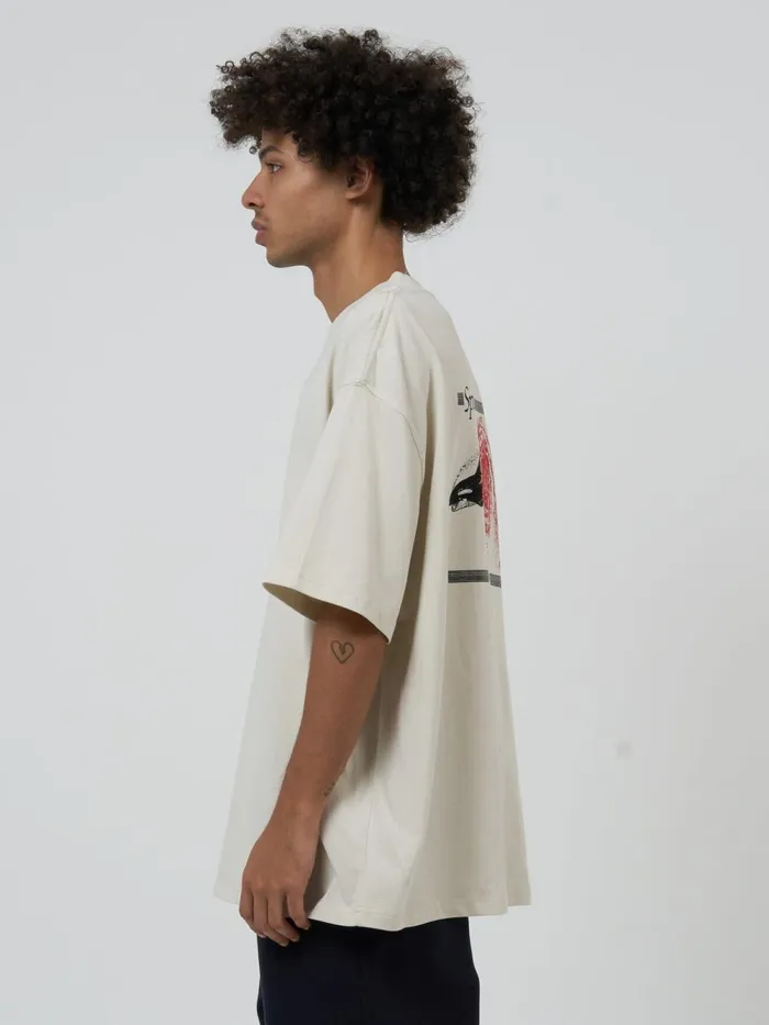 Mens Spirit Portal Box Fit Oversize Tee Heritage White Thrills Tees and Tank Tops