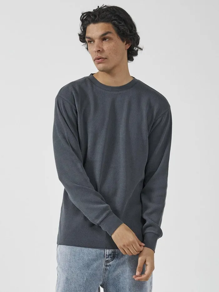 Mens Union Waffle Long Sleeve Petrol Thrills Tees and Tank Tops