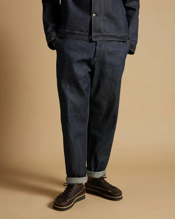 Military Chino In Indigo 13oz Selvedge Denim Men Universal Works Trousers