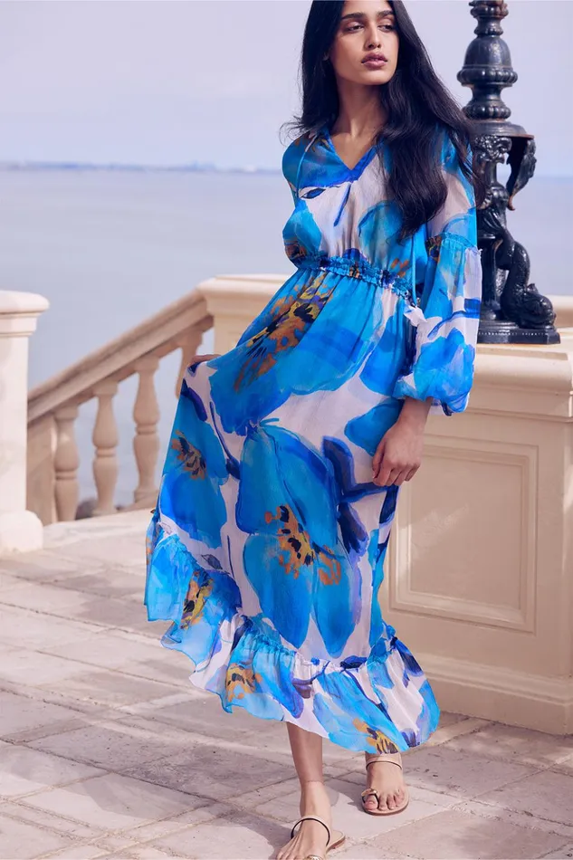 MISA Los Angeles AMATA DRESS Blue Poppy Women Dresses