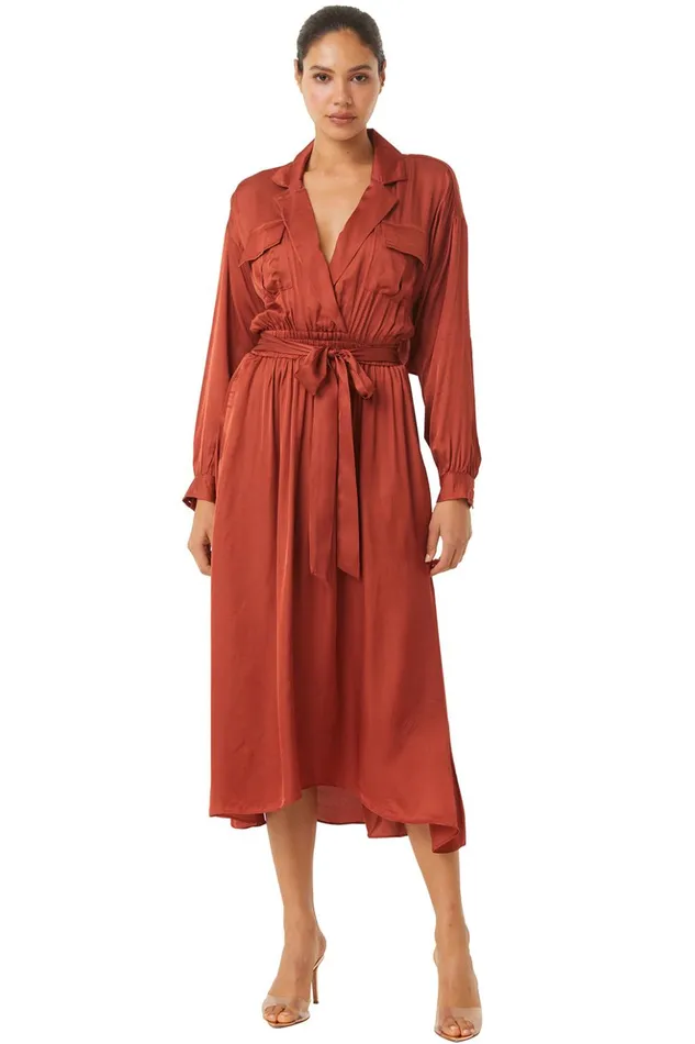 MISA Los Angeles BLAIR DRESS Burnt Orange Satin Women Dresses