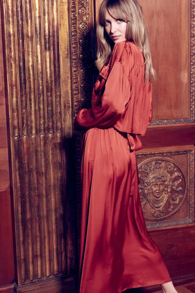 MISA Los Angeles BLAIR DRESS Burnt Orange Satin Women Dresses