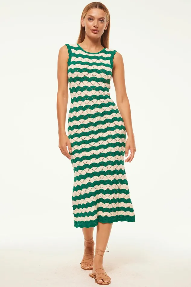 MISA Los Angeles ROSALBA DRESS Emerald Stripe Women Dresses