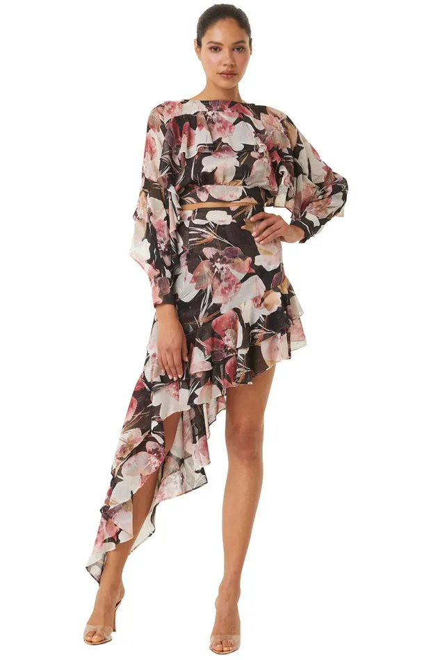 MISA Los Angeles SKY SKIRT Flora Tropical Black Women Skirts and Shorts