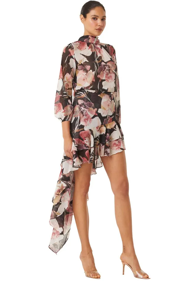 MISA Los Angeles SKY SKIRT Flora Tropical Black Women Skirts and Shorts
