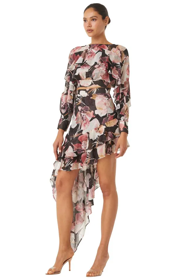 MISA Los Angeles SKY SKIRT Flora Tropical Black Women Skirts and Shorts