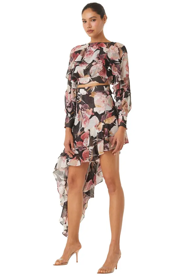 MISA Los Angeles SKY SKIRT Flora Tropical Black Women Skirts and Shorts