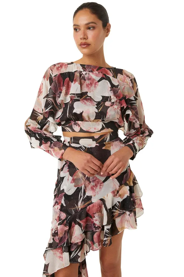 MISA Los Angeles SKY SKIRT Flora Tropical Black Women Skirts and Shorts